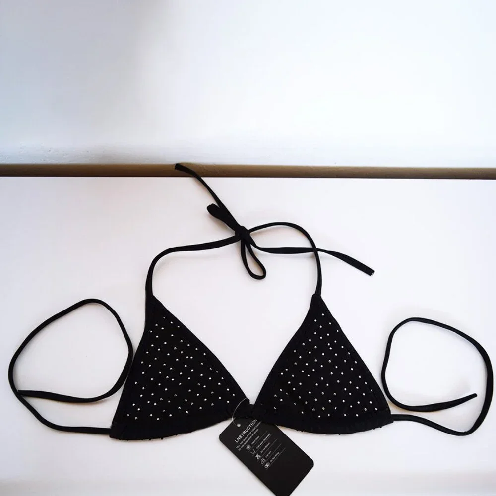 Rhinestone & Pearl Triangle Bikini Top / Size XS
